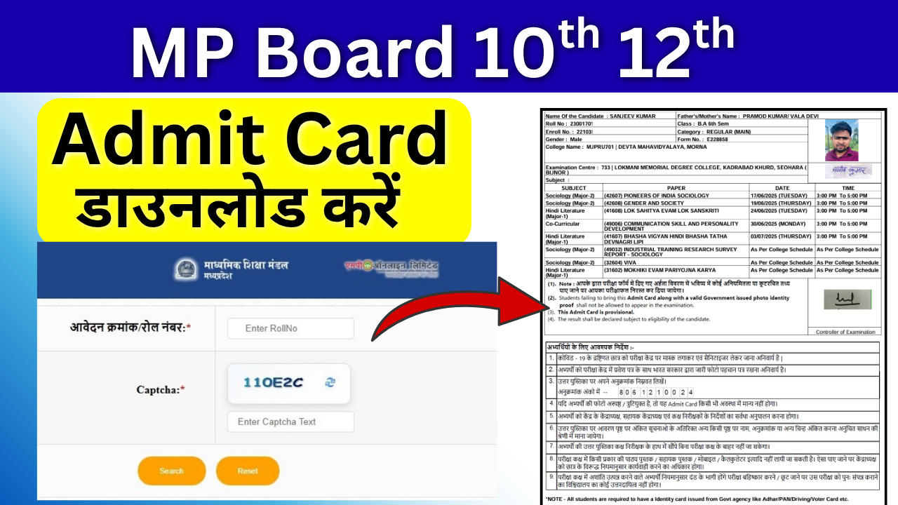 MP Board 10th 12th Admit Card 2027